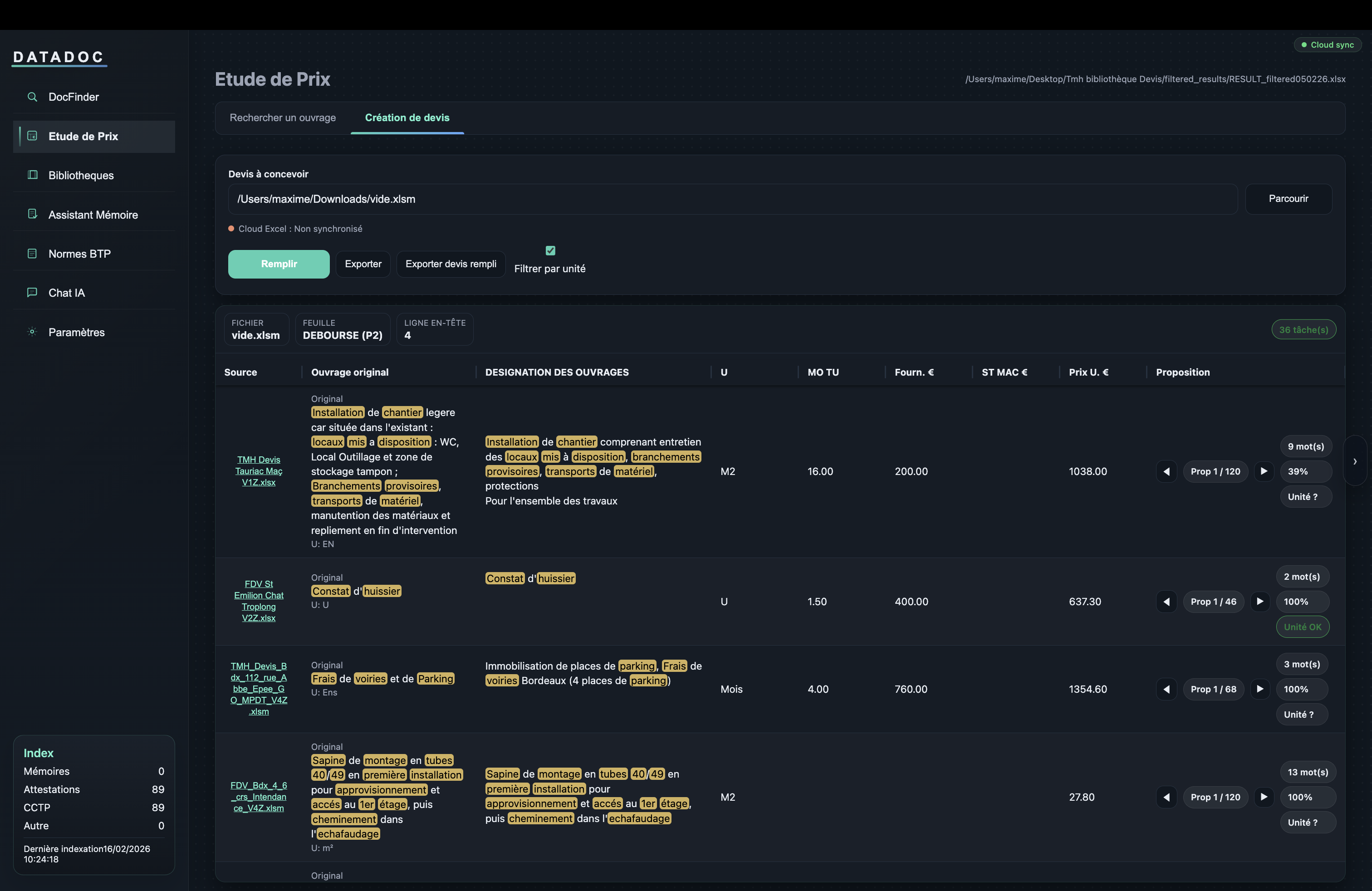 Remplissage devis intelligent